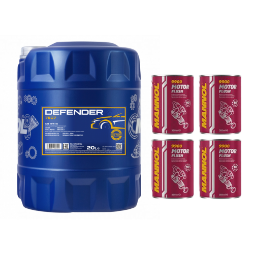 20 L MANNOL 7507 Defender 10W-40 Motoröl A3/B4 MB229.3 + 4x Motor Flush 9900