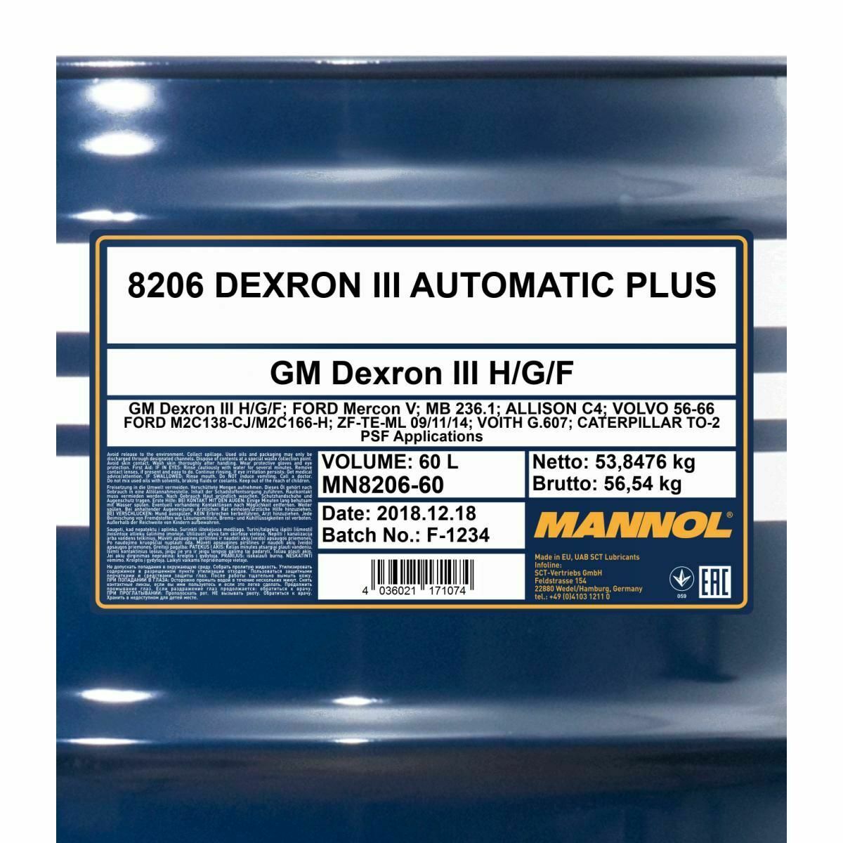 60 Liter MANNOL Dexron III Automatic Plus Getriebeöl Automatikgetriebe