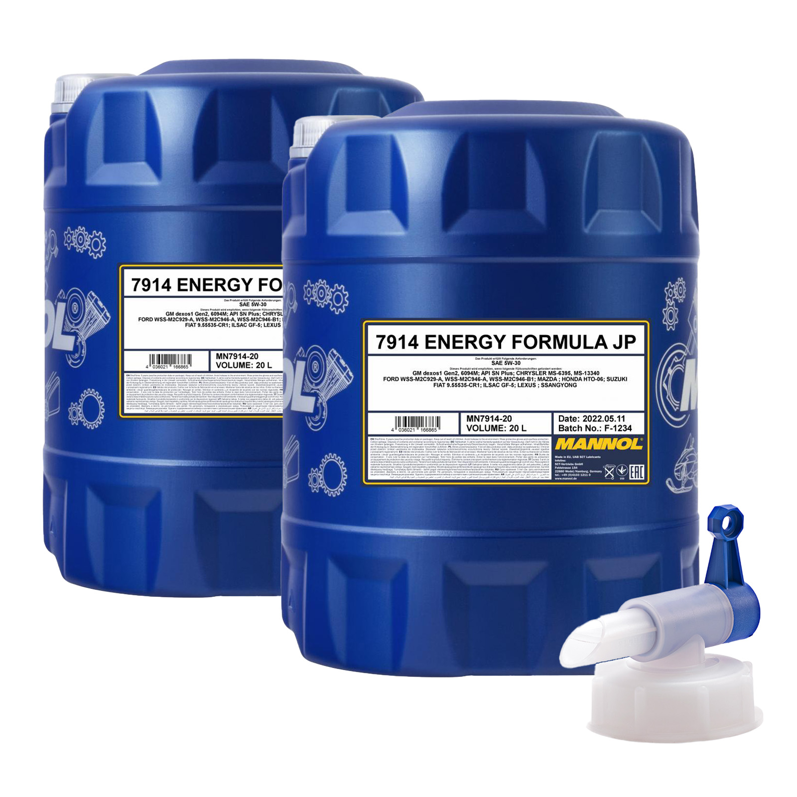 40 Liter (20x2) MANNOL Energy Formula JP 7914 5W-30 API SN Plus Öl + Ablasshahn
