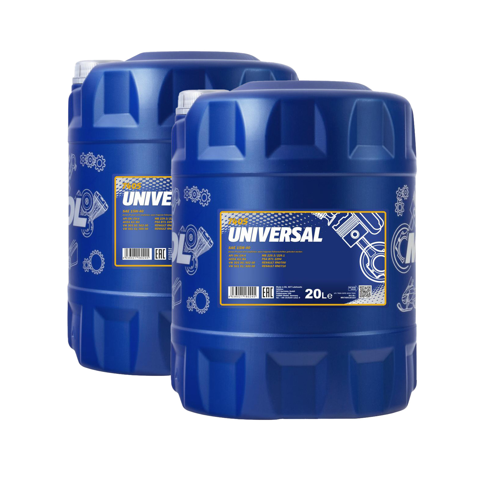 40 Liter MANNOL Universal Motoröl 15W-40 Motoröl API SN CH-4 4036021160245