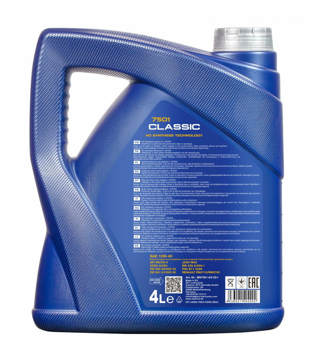 16 Liter (4x4) MANNOL Classic 10W-40 API SN/CH-4 Motoröl 10W40 4036021404202