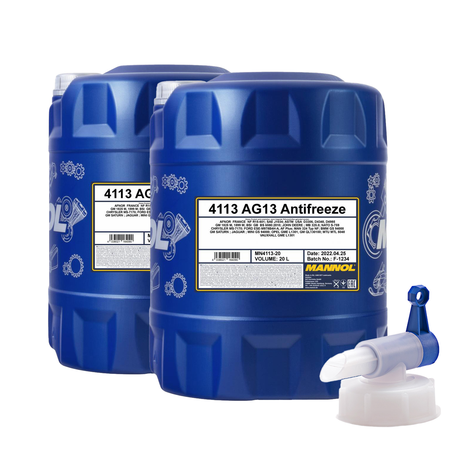 40 Liter MANNOL Hightec Antifreeze AG13 Kühlflüssigkeit + Ablasshahn