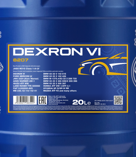 80 Liter MANNOL Dexron VI Getriebeöl Automatikgetriebe Öl 4036021166520