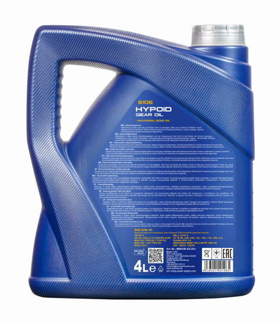 8 Liter (2x4) MANNOL Hypoid Getriebeöl 80W-90 API GL4/GL5 LS Getriebe Öl 80W90
