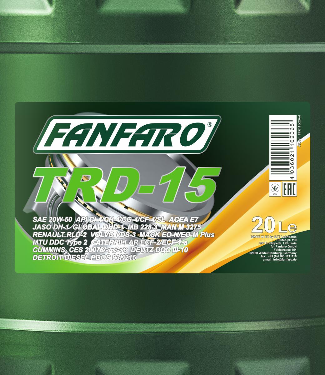 20 Liter FANFARO TRD-15 SHPD 20W-50 FF6115-20 API CI-4/CH-4/SL 