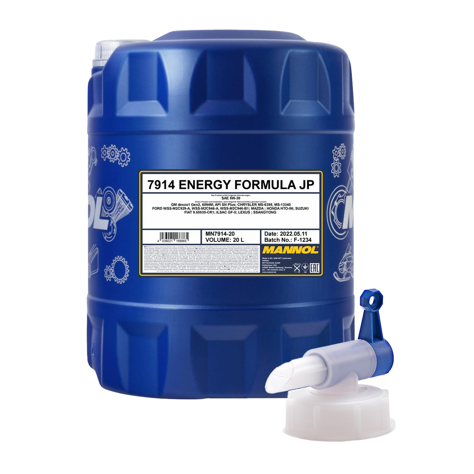 20 Liter MANNOL Energy Formula JP 7914 5W-30 API SN Plus Motoröl + 1x Ablasshahn