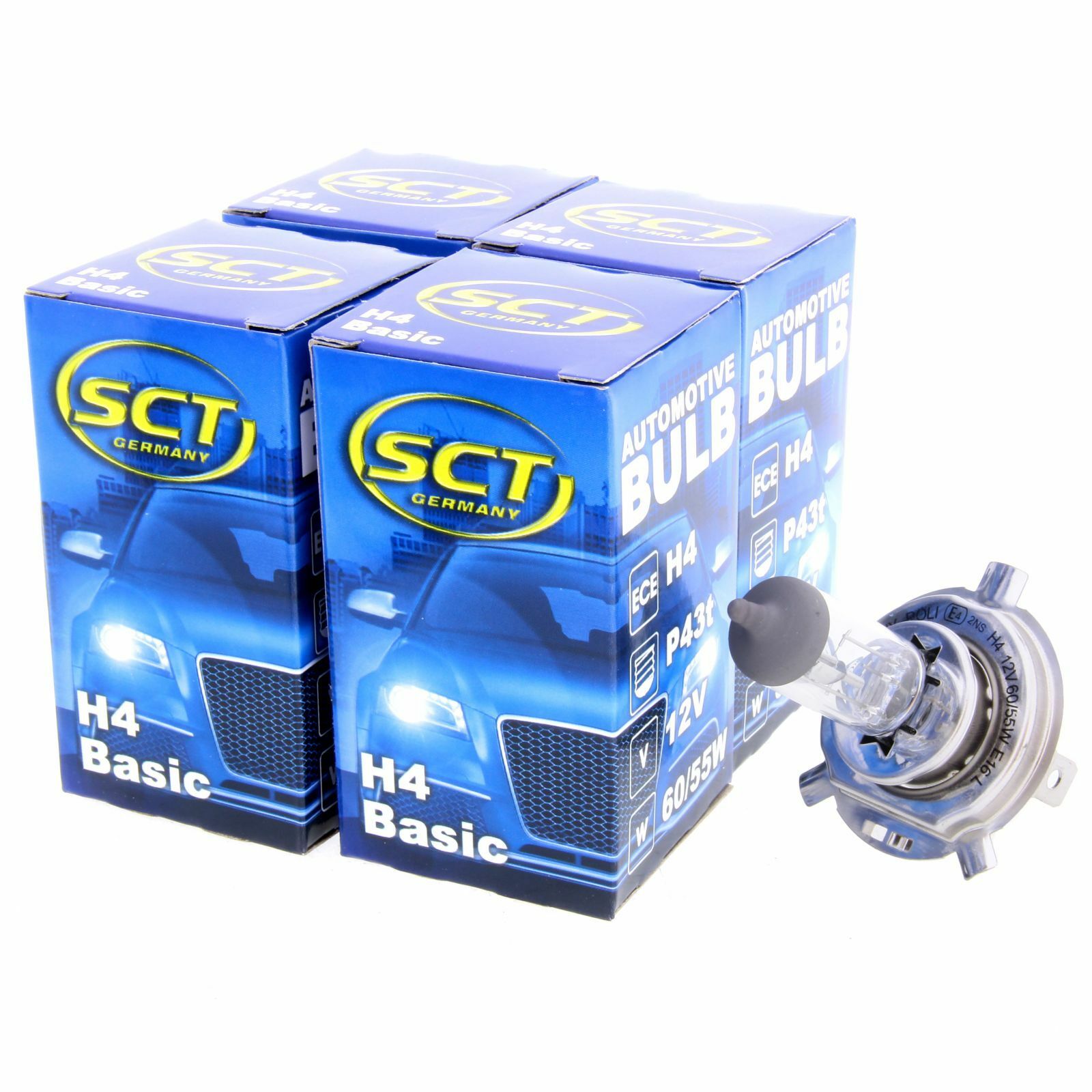 4x SCT H4 Basic Halogenlampe Leuchte 12V 60/55W Glühlampe Scheinwerferlampe