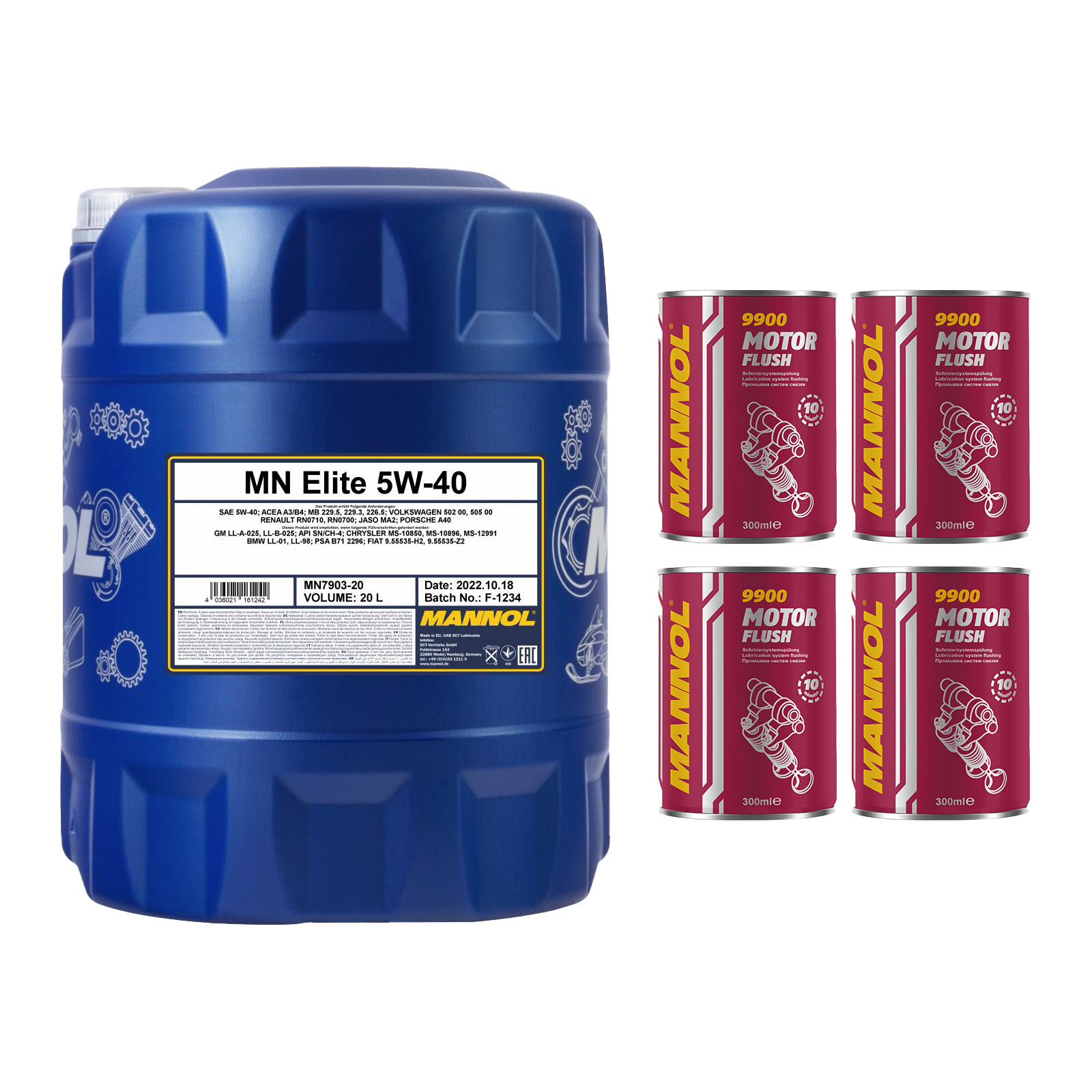 1x20 Liter MANNOL Elite 5W-40 5W40 Motoröl 4x Motor Flush 9900 Set