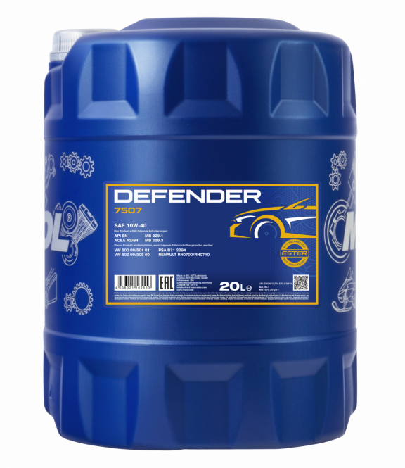 20 L MANNOL 7507 Defender 10W-40 Motoröl A3/B4 MB229.3 + 4x Motor Flush 9900