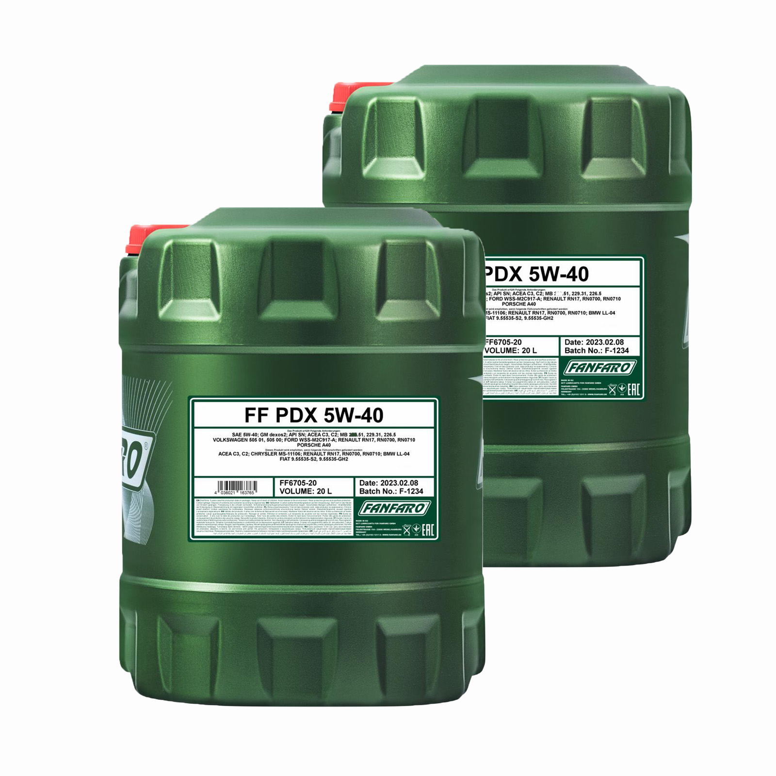 40 Liter (2x20) FANFARO PDX 5W-40 Motoröl passend für VW 502.00 BMW LL-04 MB 229.31 C3