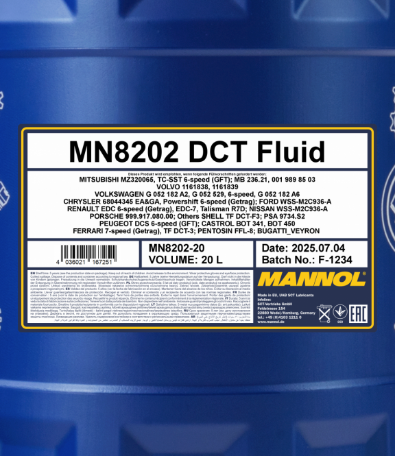 20 Liter MANNOL DSG Getriebeöl Doppelkupplung Getriebe Öl DCT Fluid