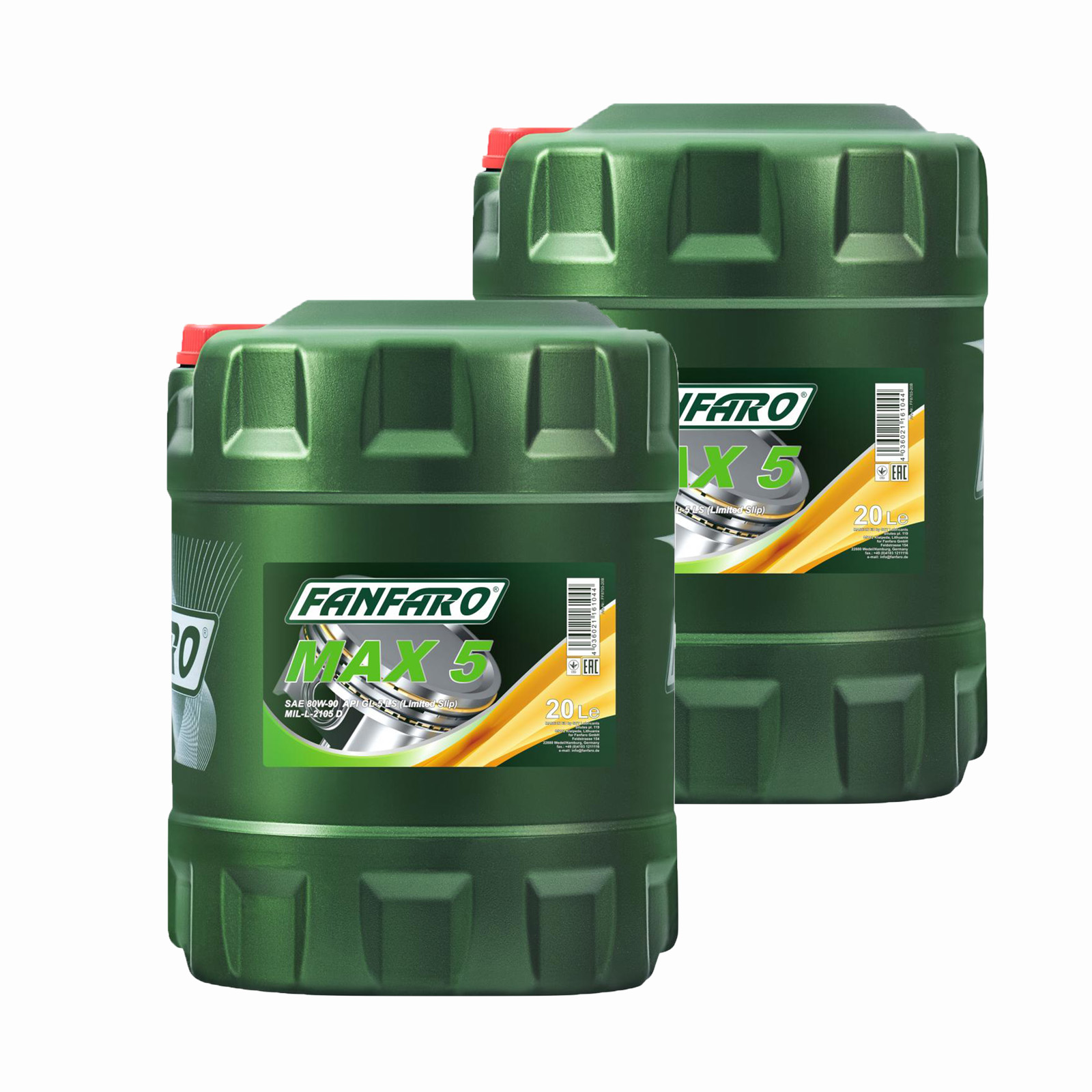 40 Liter (2x20) FANFARO MAX 5 80W-90 API GL-5 LS Getriebeöl MIL L 2105 D 40 Liter (2x20) FANFARO MAX 5 80W-90 API GL-5 LS Getriebeöl MIL L 2105 D