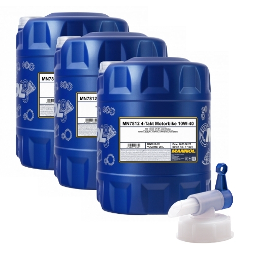 60 Liter (3x20) MANNOL 4-Takt Motorbike 10W-40 7812 Motorradöl + Ablasshahn