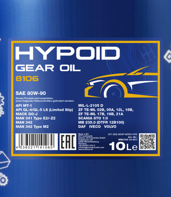 10 Liter MANNOL Hypoid Getriebeöl 80W-90 API GL4/GL 5 LS Getriebeöl 80W90