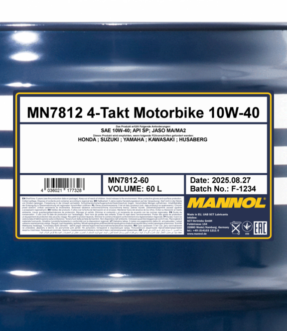 60 Liter MANNOL 4-Takt Motorbike 10W-40 7812 API SN JASO MA/MA2 Motorradöl