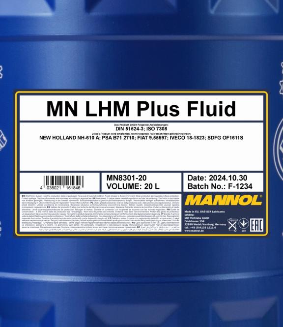 20 Liter MANNOL LHM+ Fluid 8301 Hydrauliköl DIN 51524.3 + Ablasshahn