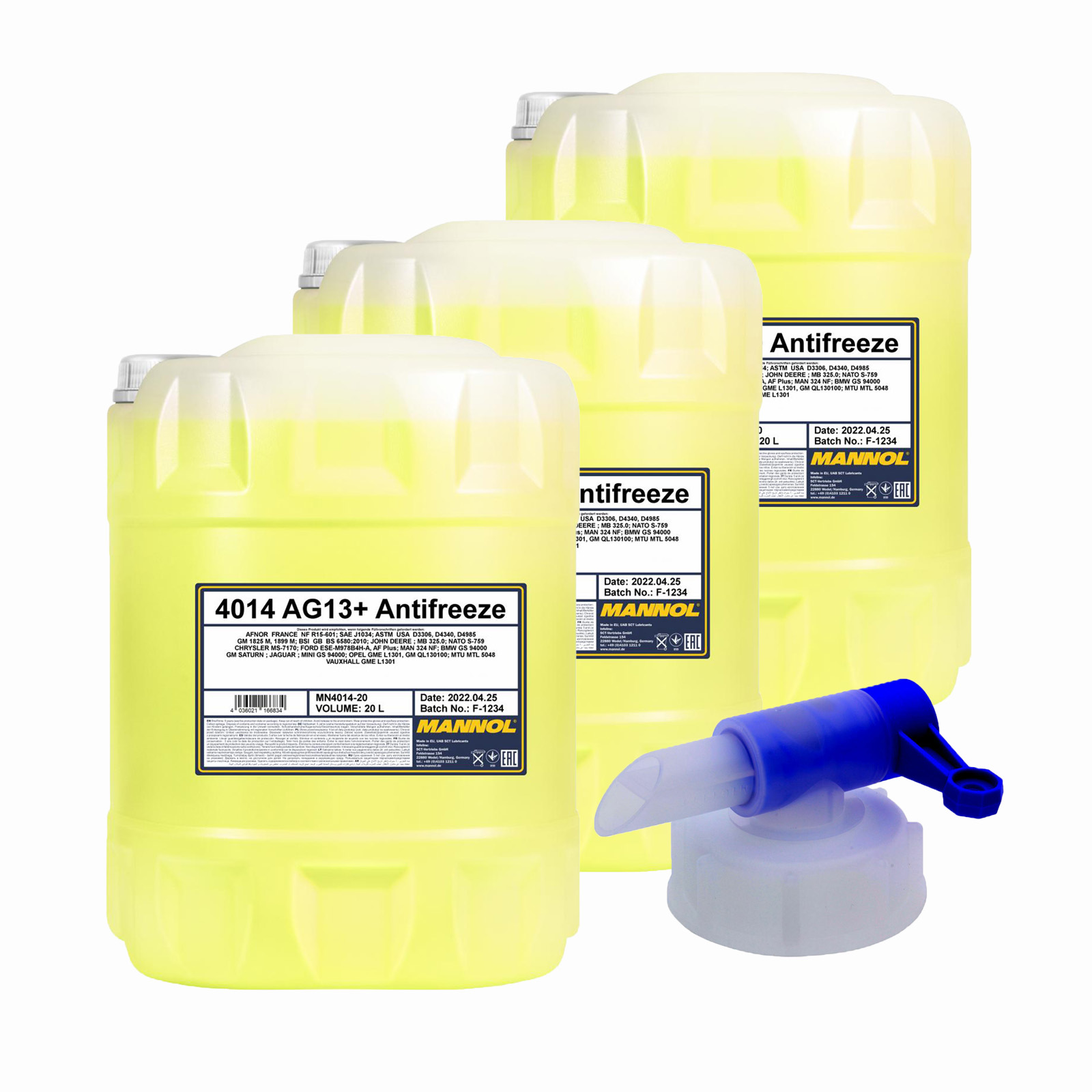 60 Liter (3x20) MANNOL AG13+ Kühlflüssigkeit Fertiggemisch -40°C gelb + 1x Ablasshahn