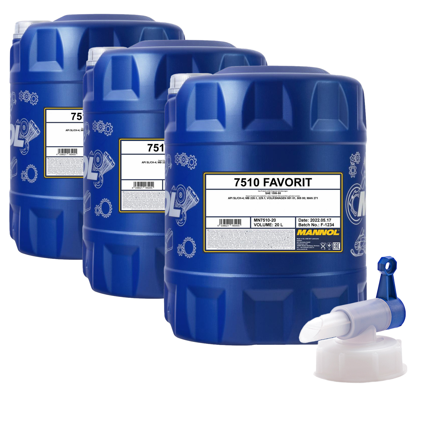 60 Liter MANNOL Favorit 15W-50 15W50 SL CH-4 Motoröl ÖL + Ablasshahn