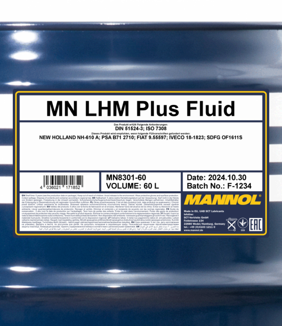 60 Liter MANNOL LHM+ Fluid 8301 Zentralhydrauliköl DIN 51524.3 