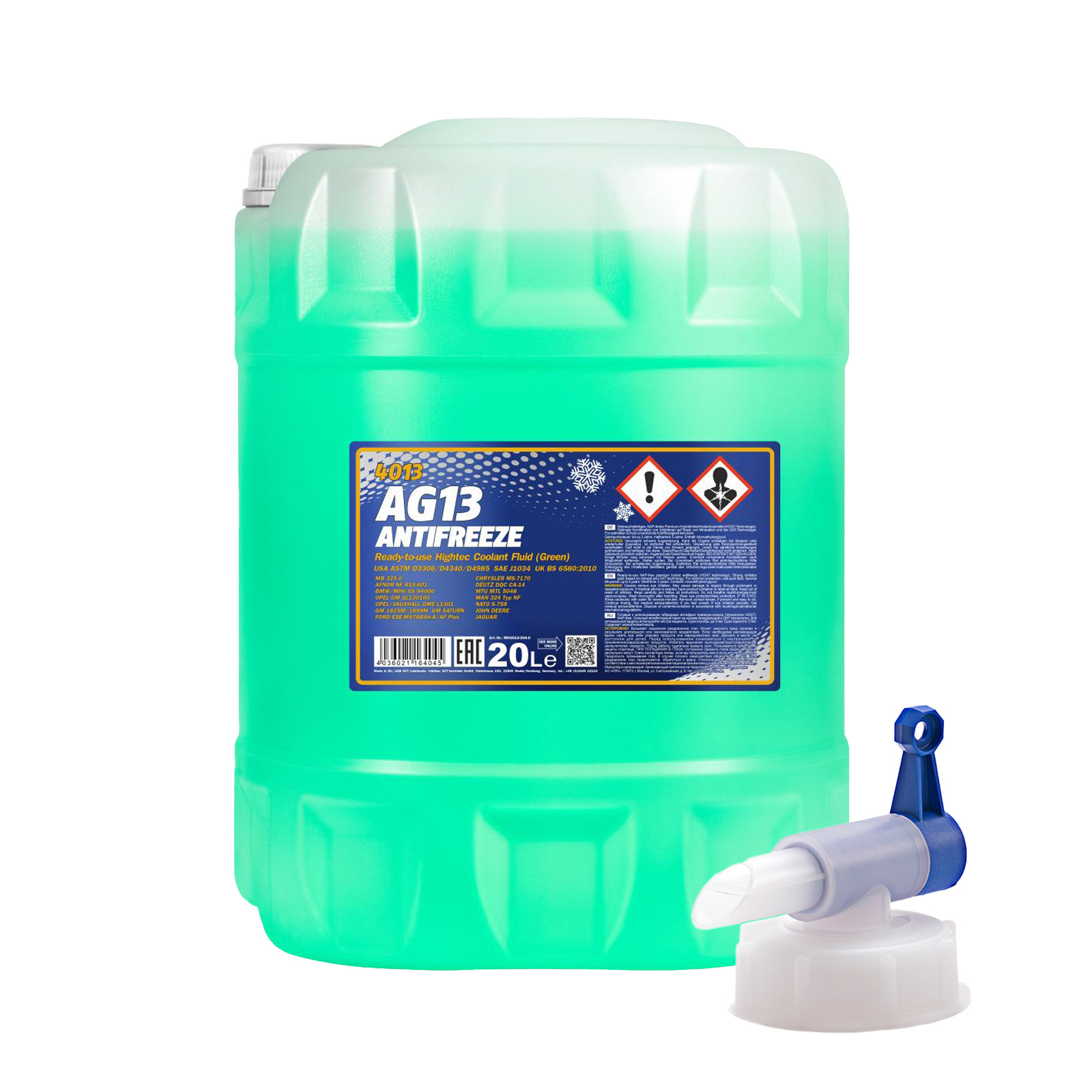 20L MANNOL AG13 Frostschutz Fertiggemisch grün -40°C G13 + Ablasshahn