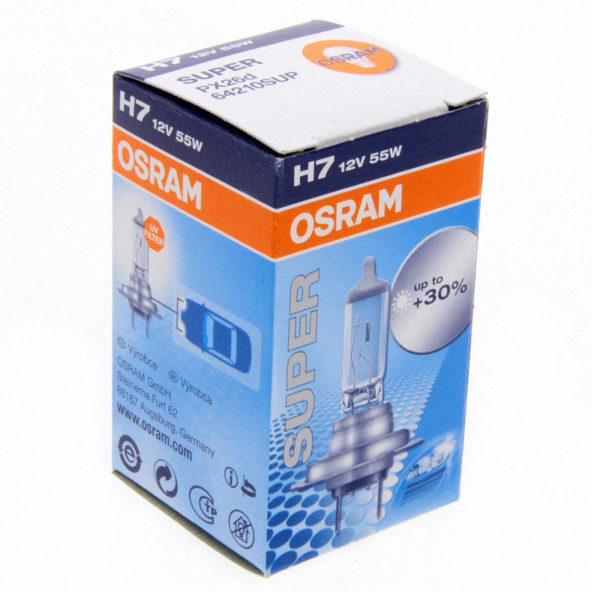 H7 OSRAM Super bis 30% mehr Licht Autolampe 64210SUP Single Box 1 Stück