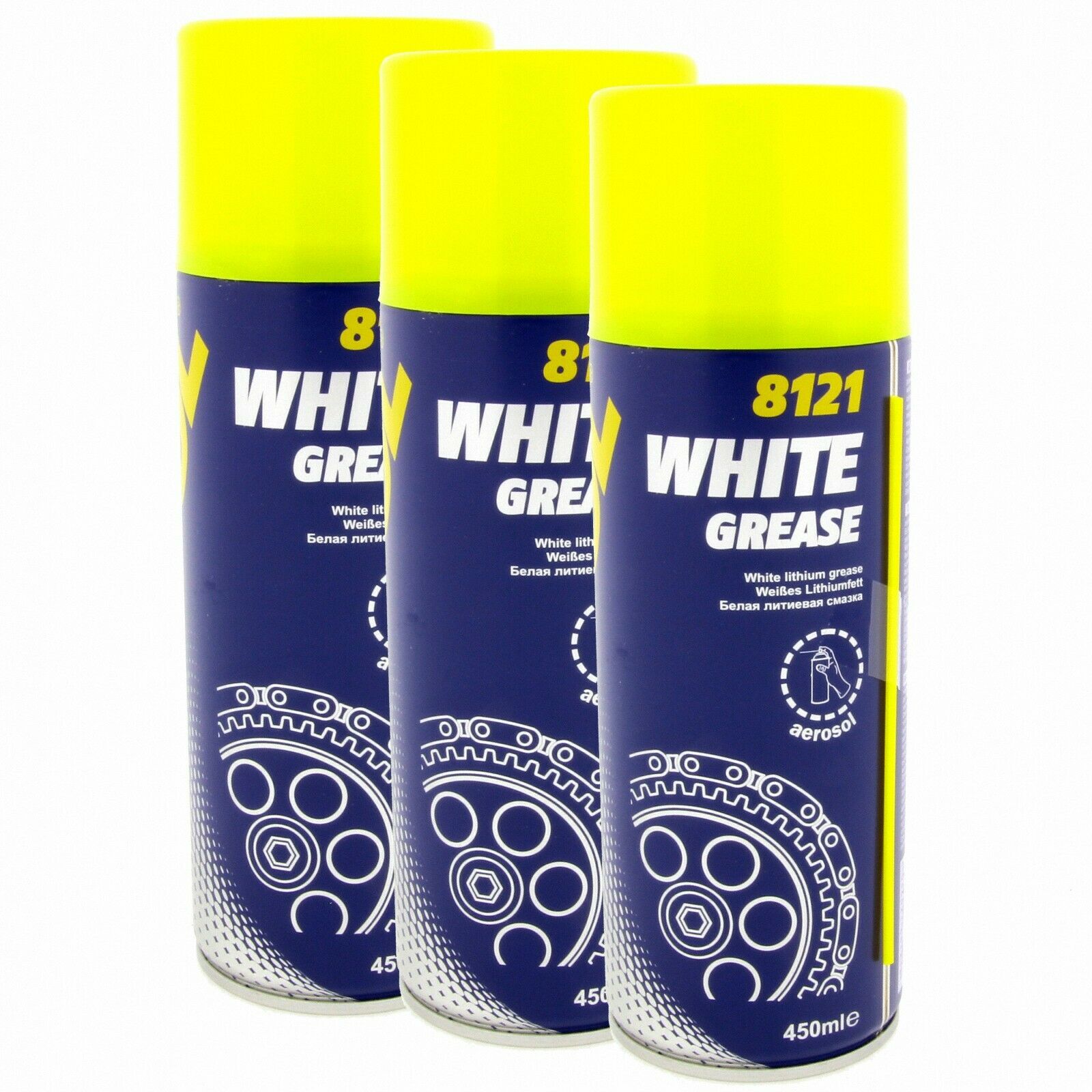 3x Mannol 8121 Weißes Fettspray 450 ml Sprühfett weiß Lithium grease