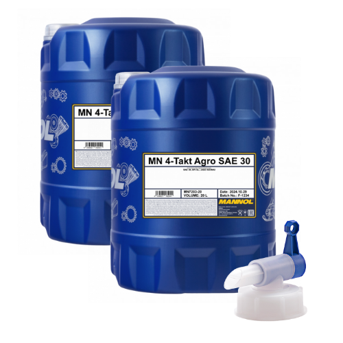 40 Liter (2x20) MANNOL 4-Takt Agro 7203 SAE 30 API SL Motoröl + 1x Ablasshahn