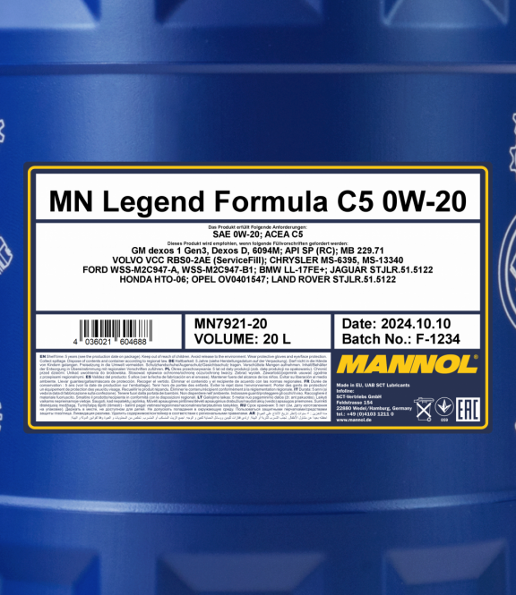 40 Liter (2x20) MANNOL Legend Formula C5 0W-20 7921 API SP (RC)