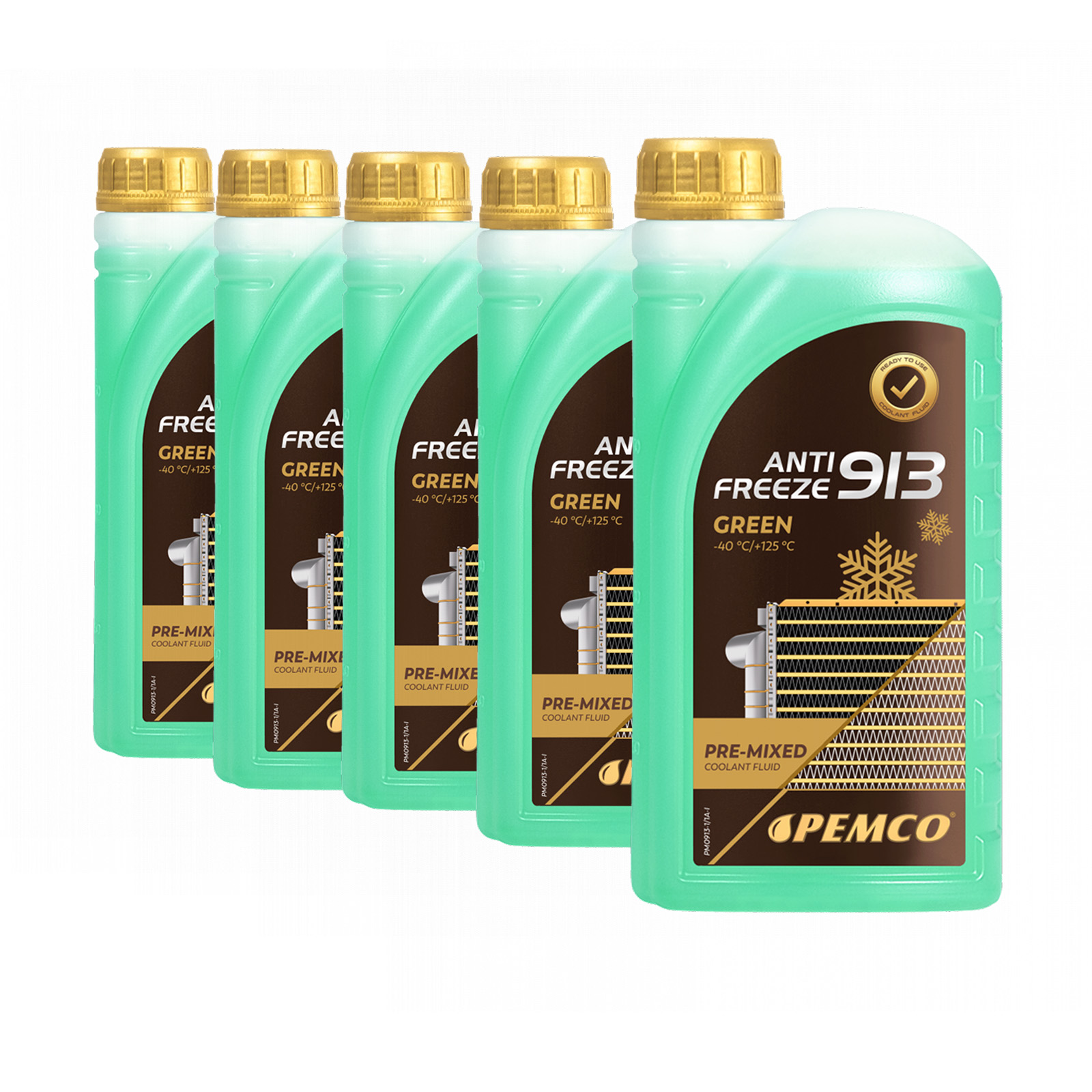 5x1 Liter PEMCO Antifreeze 913 Typ G13 Kühlerfrostschutz Fertiggemisch -40° 