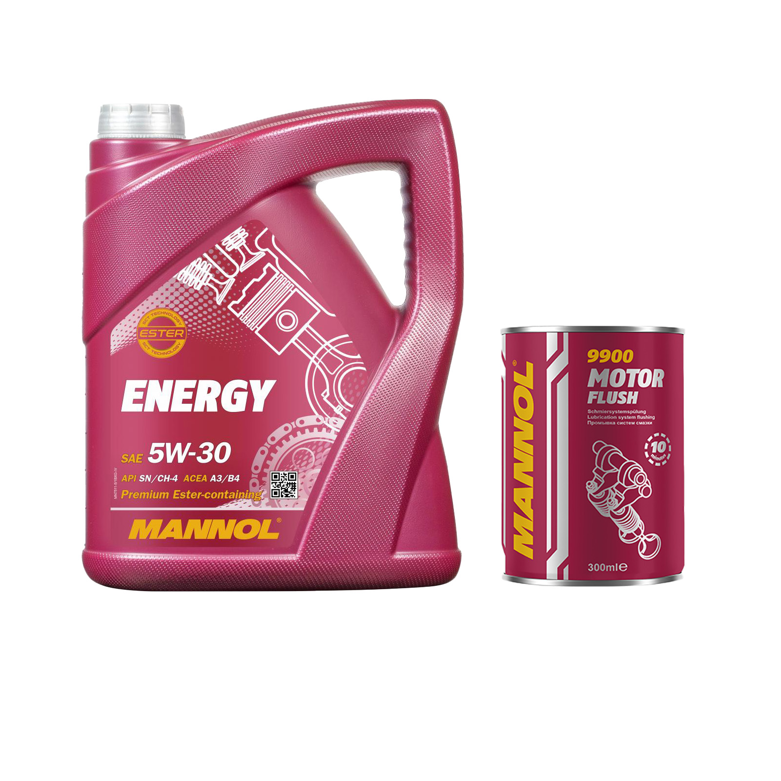 5 Liter MANNOL Energy 5W-30 7511 API SN/CH-4 A3/B4 Motoröl + 1x Motor Flush