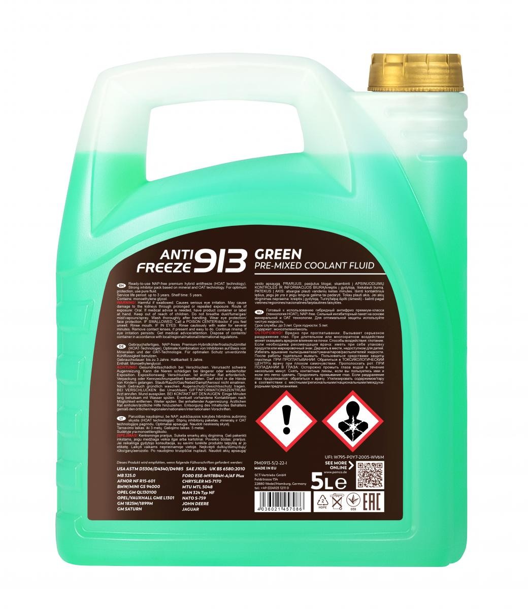 10 Liter (2x5) PEMCO Antifreeze 913 (-40 °C) Kühlerfrostschutz G13 Fertiggemisch