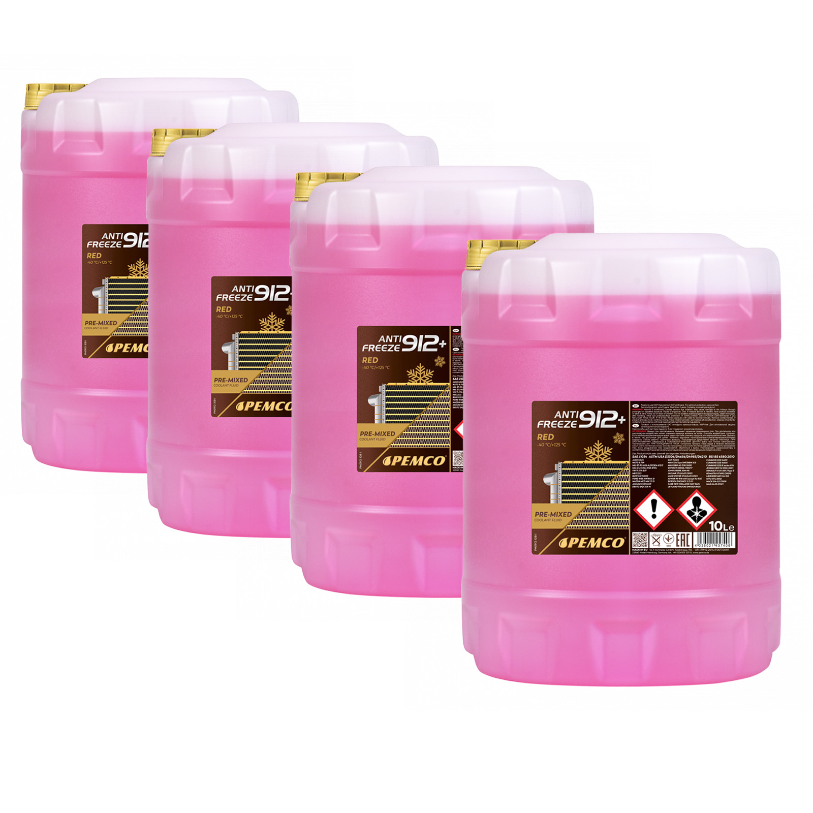 40 Liter (4x10) PEMCO Antifreeze 912+ Kühlerfrostschutz bis -40C rot PM0912