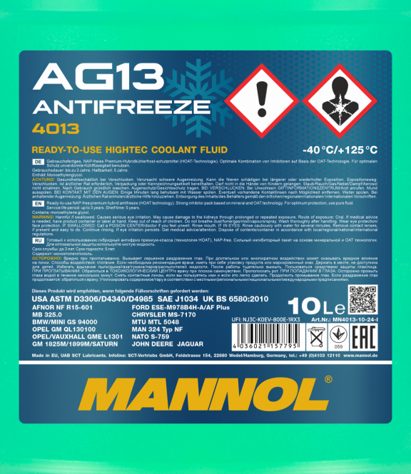 20 Liter (2x10) MANNOL hightech Antifreeze AG13 Frostschutz Fertiggemisch grün -40°C G13
