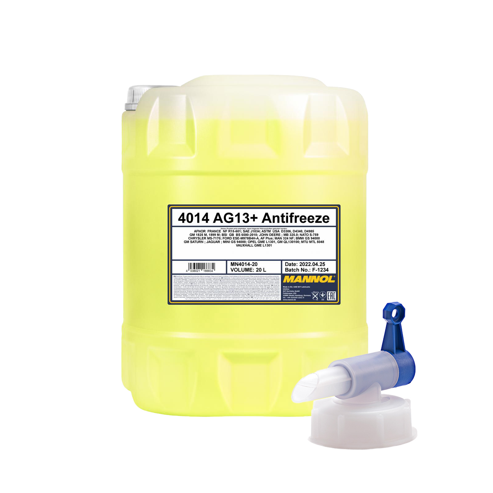20 L MANNOL AG13+ Kühlflüssigkeit Fertiggemisch -40°C gelb G13+ + 1x Ablasshahn
