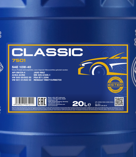 20 L MANNOL 7501 Classic 10W-40 Motoröl ACEA A3/B4 MB 229.1 + 4x Motorflush 9900