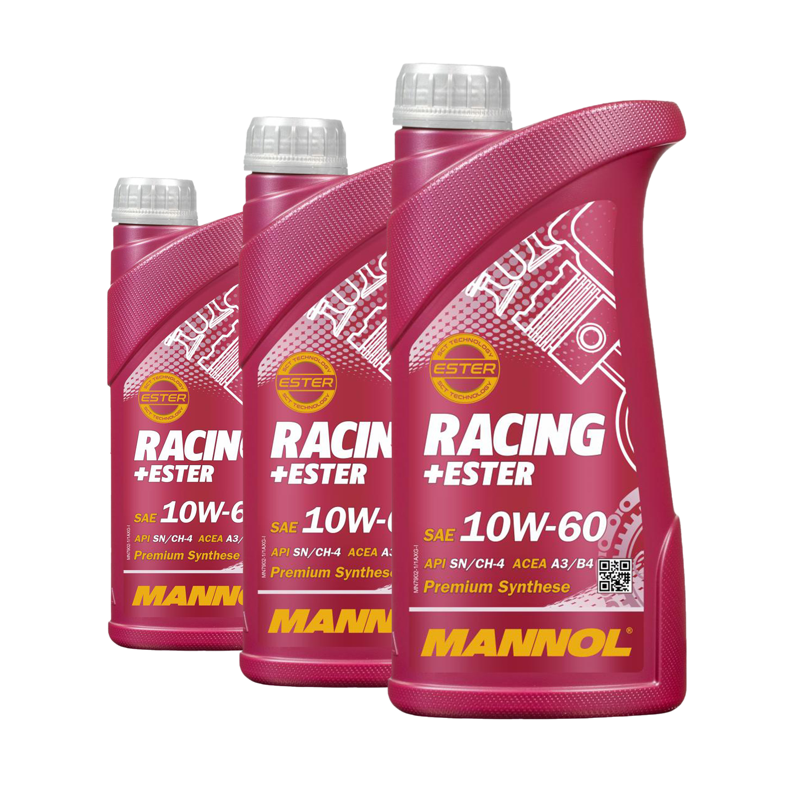 3 Liter (3x1) MANNOL Racing Ester 10W-60 API SN CH-4 Motoröl ACEA A3/B4