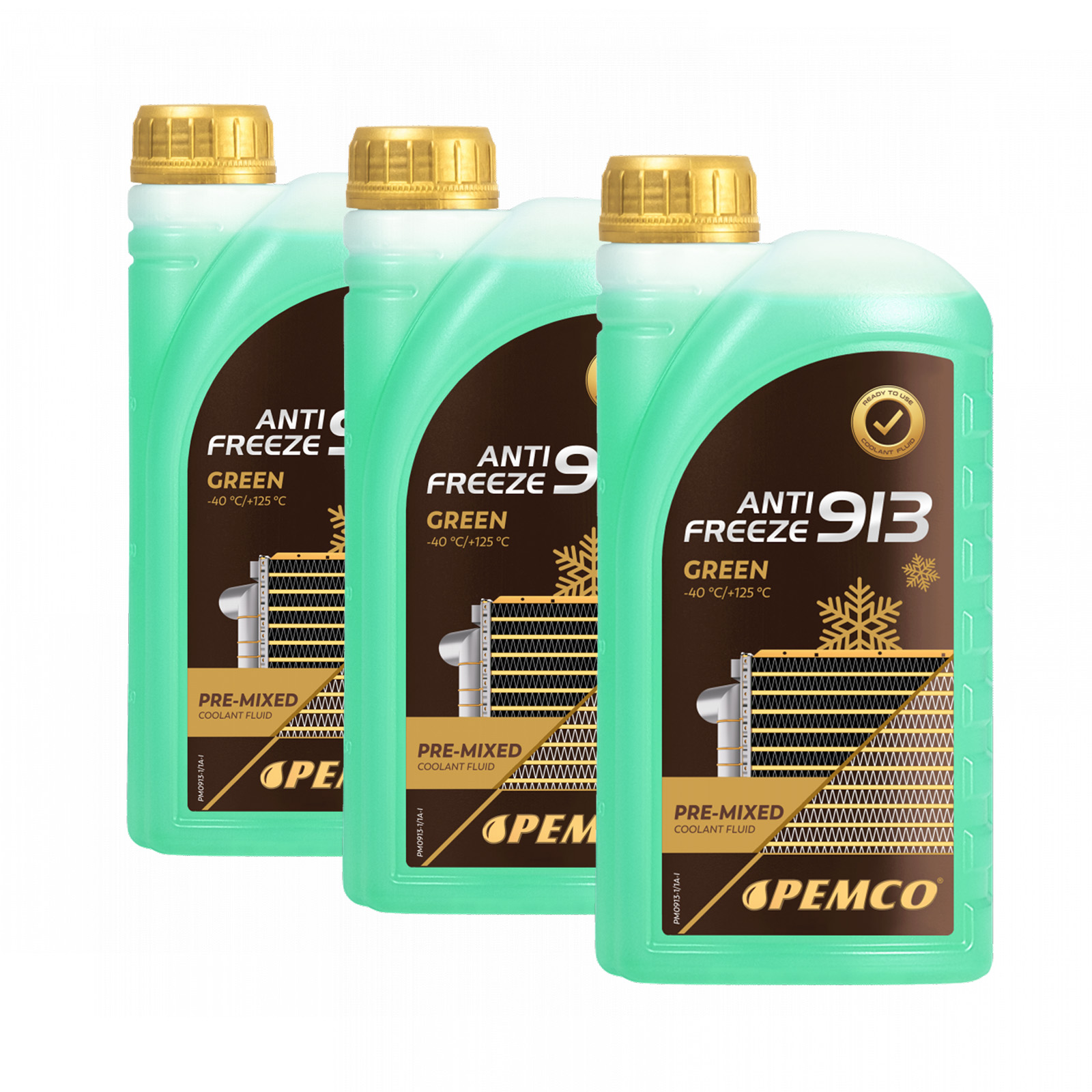 3 Liter (3x1) PEMCO Antifreeze 913 Typ G13 Kühlerfrostschutz Fertiggemisch -40°