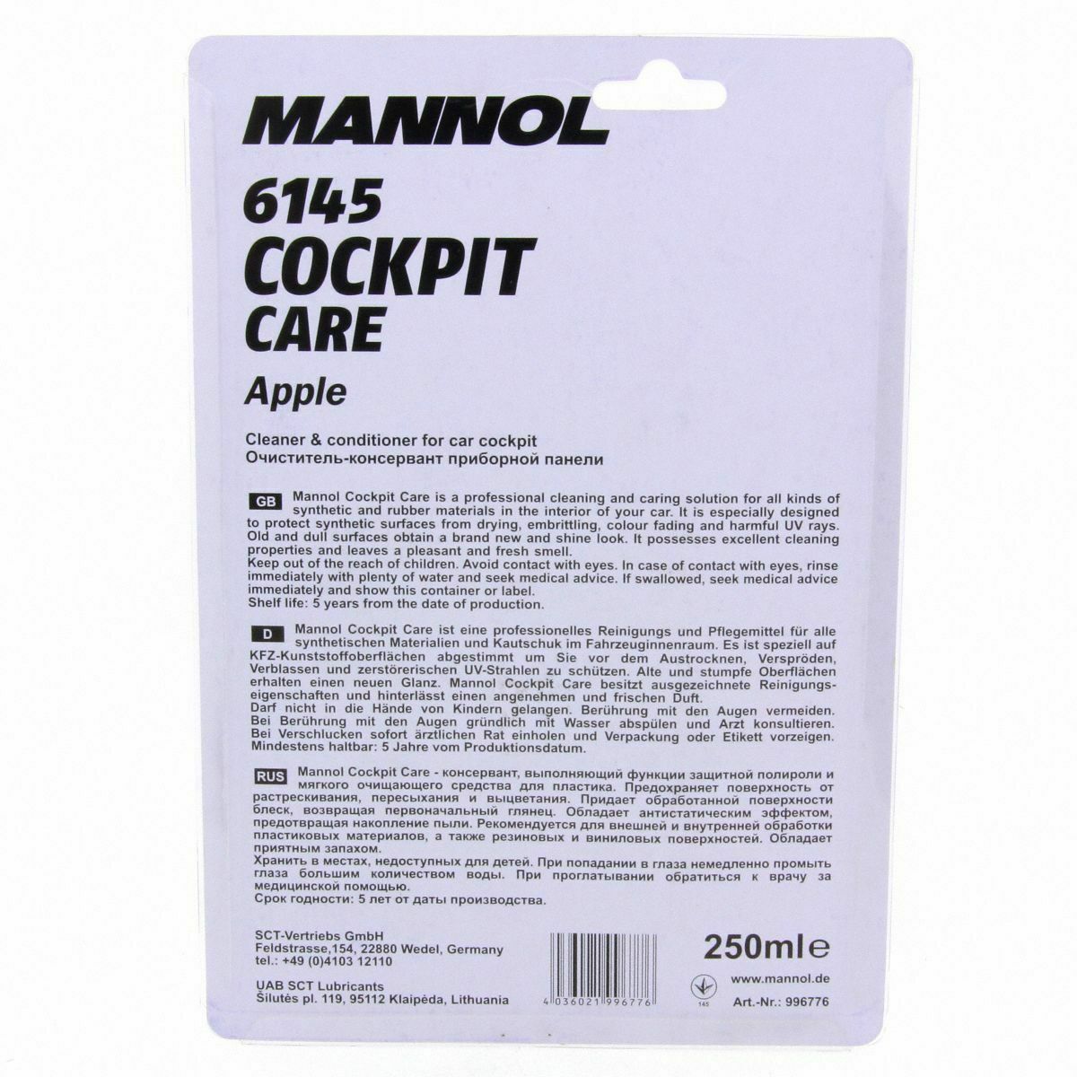 250ml MANNOL 6145 Cockpit Care "Apple fresh" Cockpitpflege incl. Auftrageschwam