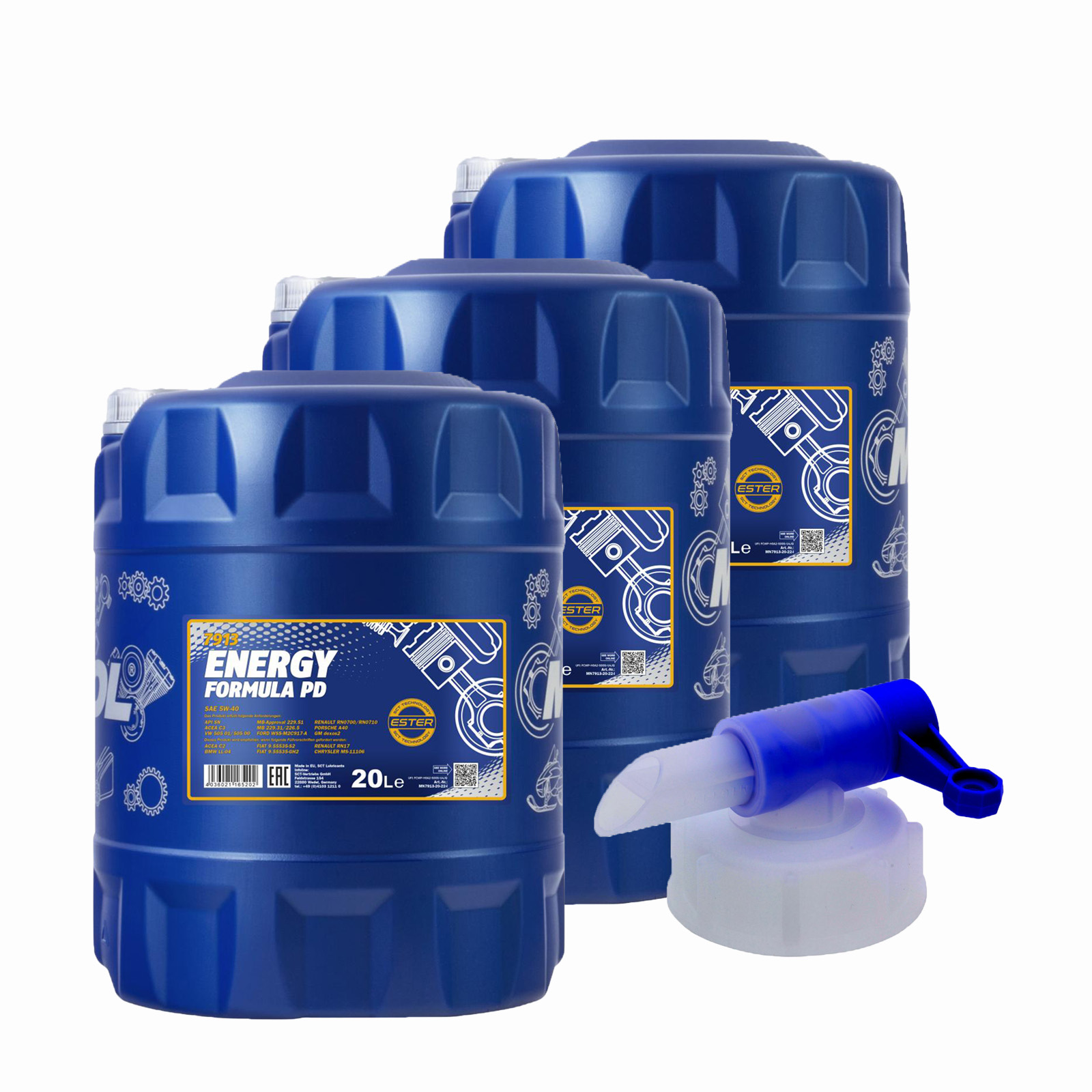 60 Liter MANNOL Energy Formula PD 5W-40 5W40 Motoröl ÖL +  Ablasshahn