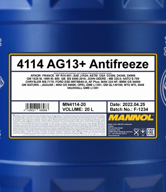 20 Liter MANNOL Antifreeze AG13+ Advanced Kühlflüssigkeit Konzentrat gelb