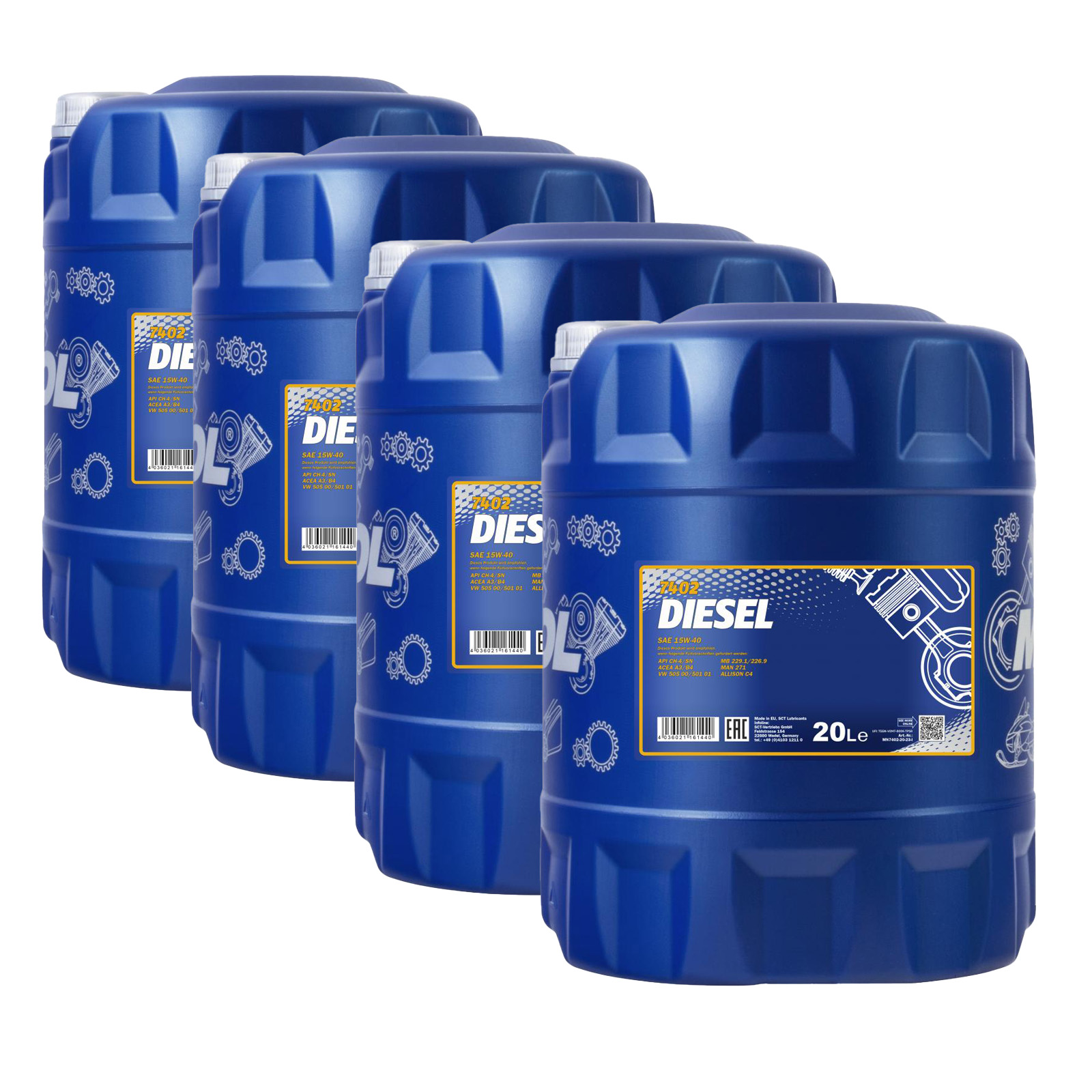 80 Liter (4x 20) MANNOL Diesel 15W-40 CH-4 SL 15W40 Motoröl ÖL 4036021161440