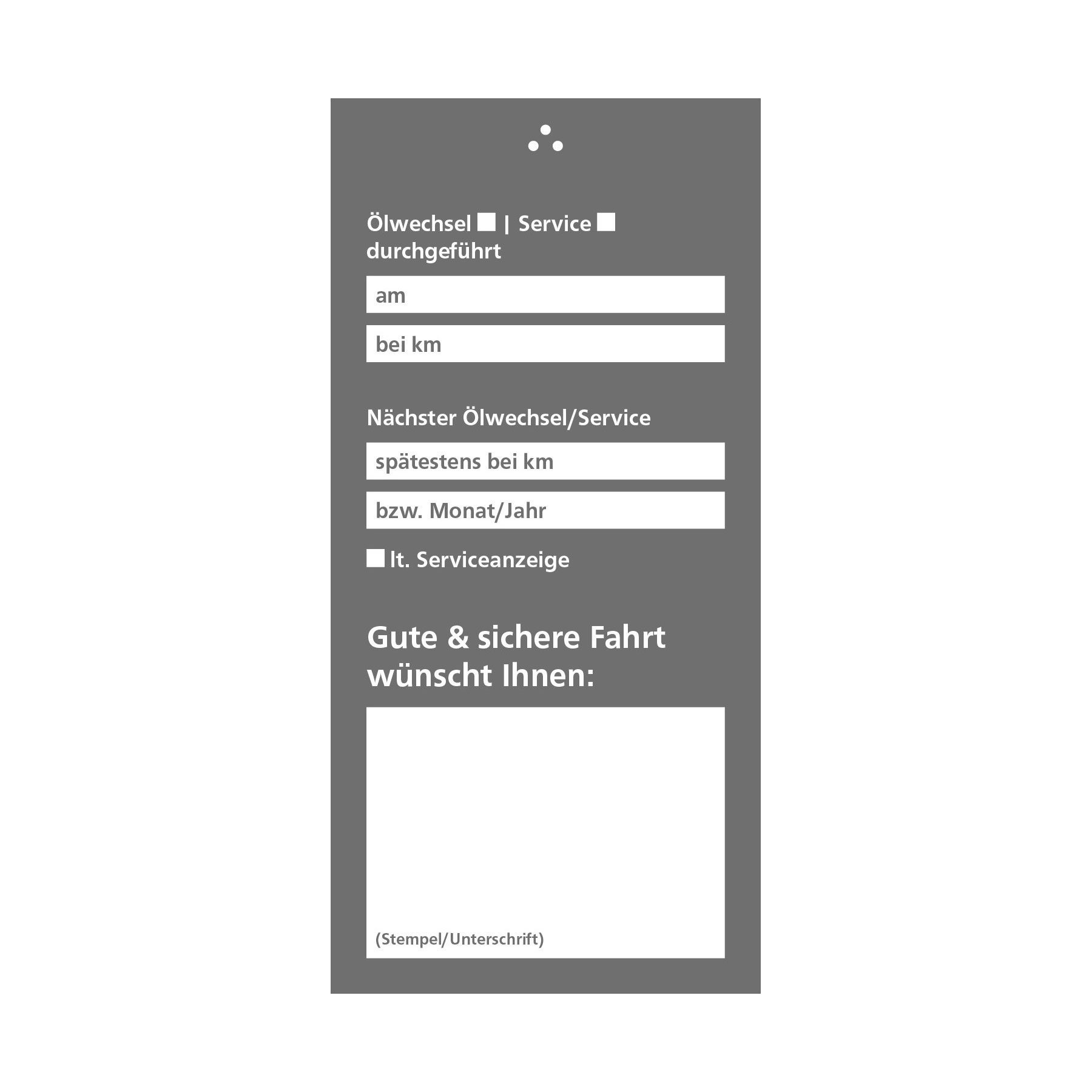 Öl Service Anhänger in Grau | 1/ 5/ 10 /25 /50 /100 /250 Stück | Ölwechselzettel Inspektionsanhänger Ölwechselanhänger Inspektion Etikett Service Zettel Kundendienst Anhänger zum beschriften 