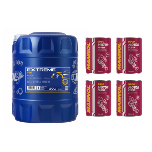 1x20 Liter MANNOL Extreme 5W-40 5W40 Motoröl ÖL 4x Motor Flush 9900 Set