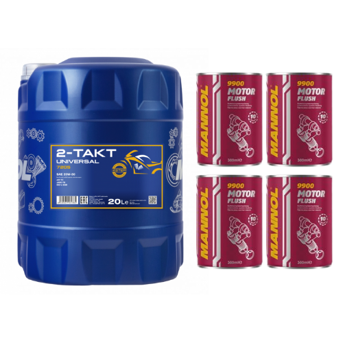 20 Liter MANNOL 2-Takt Universal 7205 API TC JASO FB Motorradöl + 4x Motor Flush