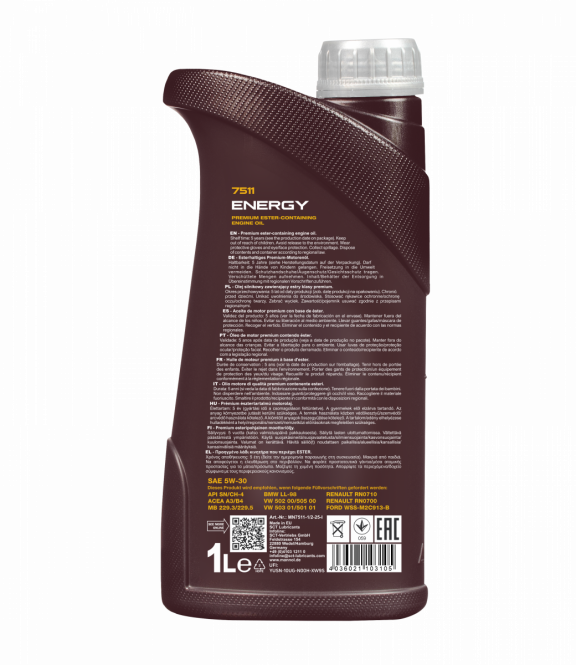 5 Liter (5x1) MANNOL Motoröl Energy 5W-30 7511 API SN/CH-4 passend für VW 502.00