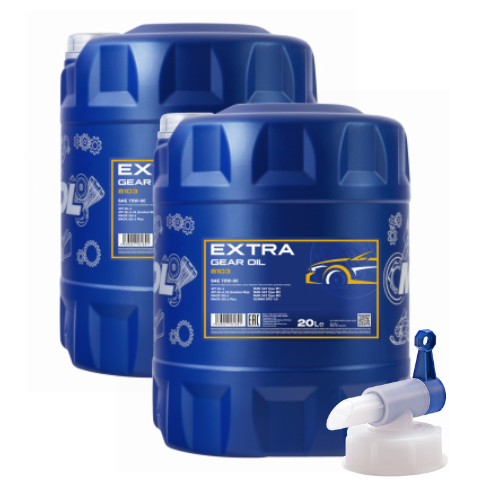 40 Liter (2x20) MANNOL 8103 Extra Getriebeöl 75W-90 GL-4/GL-5 LS + 1x Ablasshahn