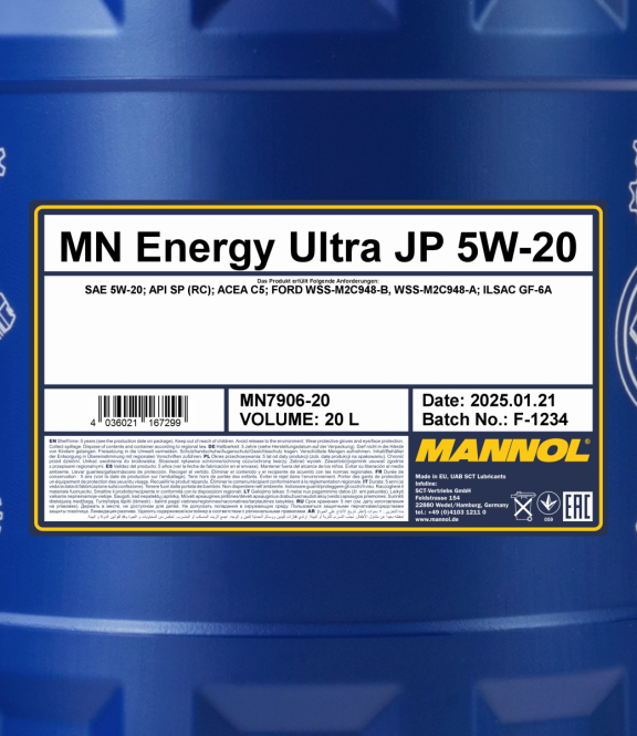 80 Liter (4x20) MANNOL Energy Ultra JP 5W-20 API SP (RC) 7906 Motoröl