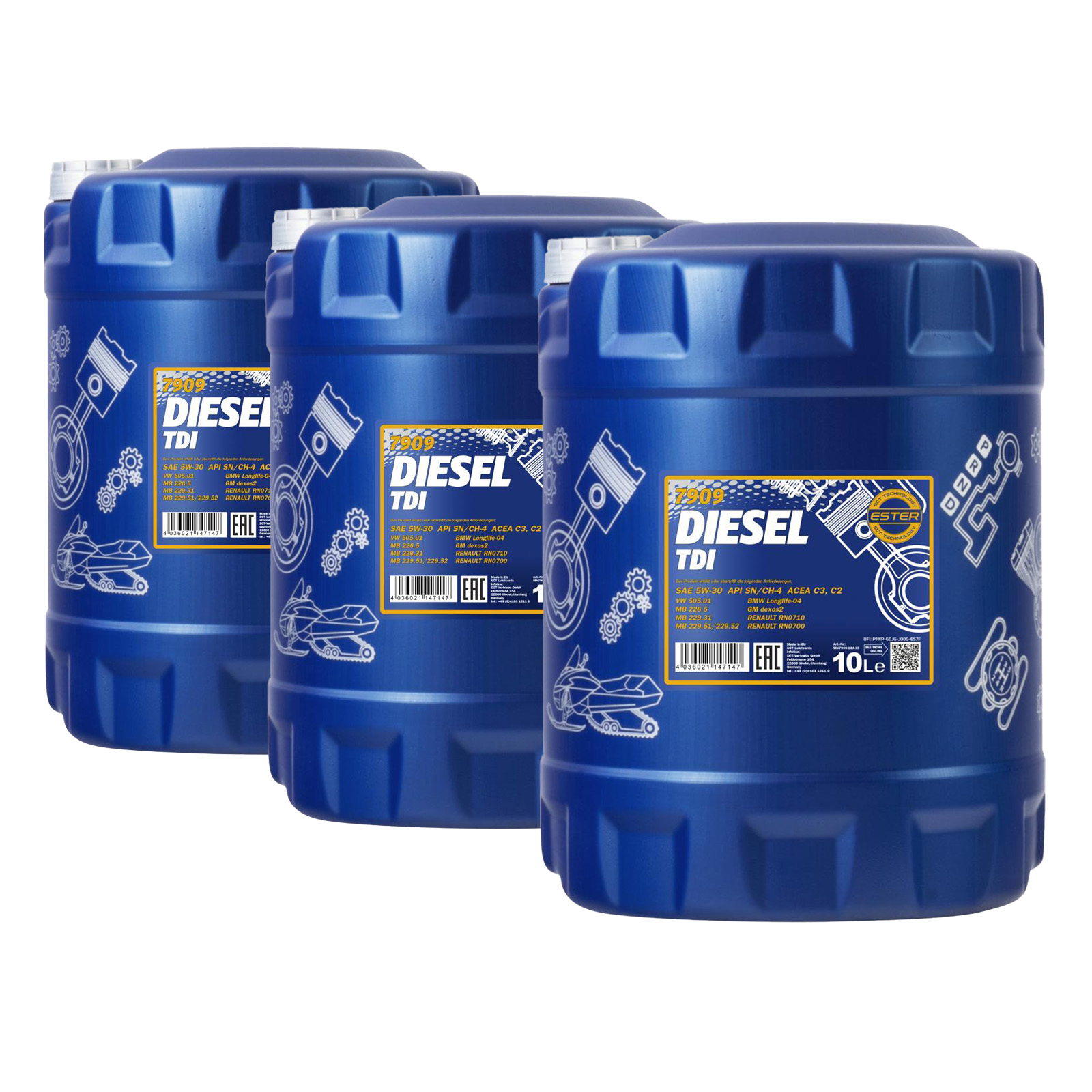 30 Liter (3x10) MANNOL Diesel TDI Motoröl 5W-30 API SN CH-4 5W30