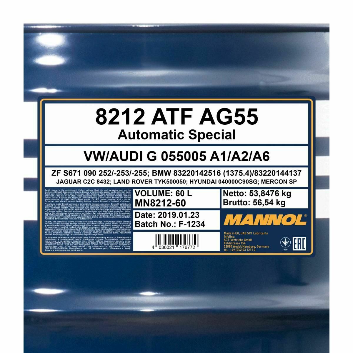 60 Liter MANNOL ATF AG55 Getriebeöl Automatikgetriebe Öl 4036021103068