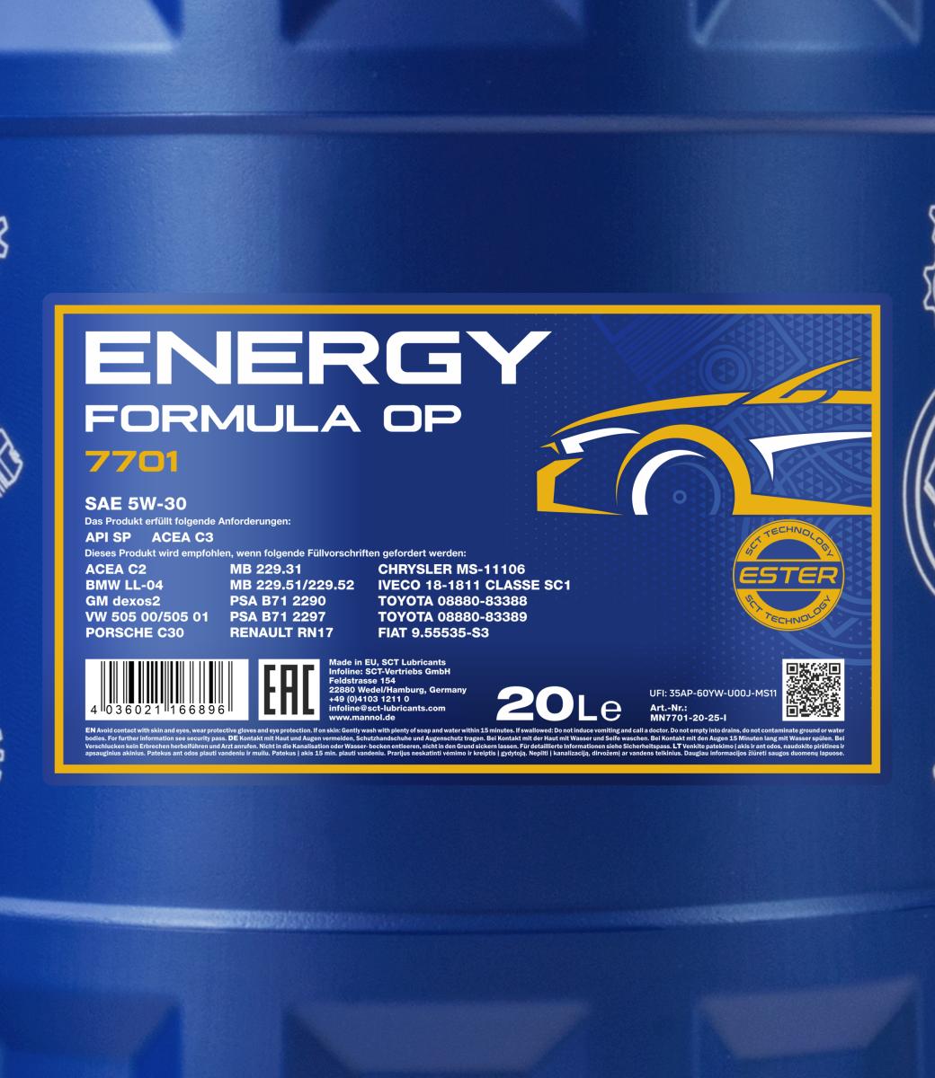 20 Liter MANNOL Energy Formula OP 7701 5W-30 API SP Motoröl